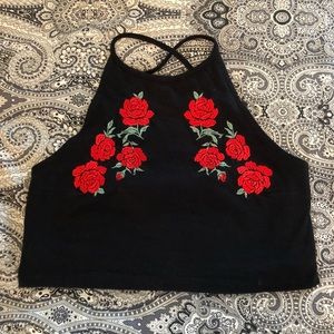 Rose embroidered crop-top